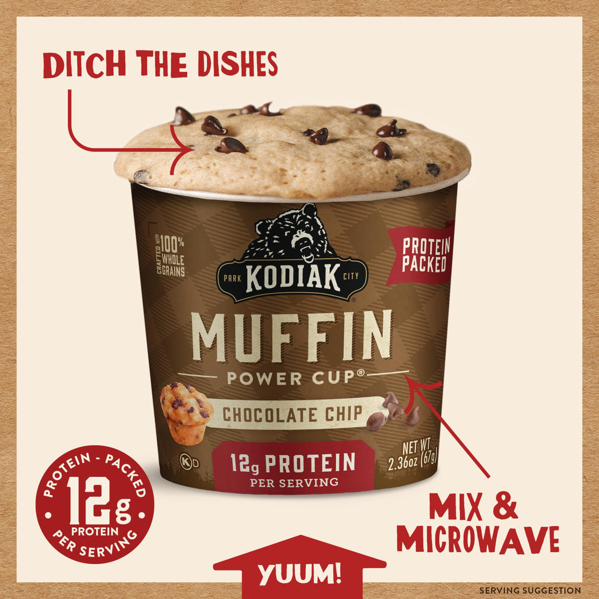 Kodiak Cakes Minute Muffins, Chocolate Chip – 12 Pack | 12 g Protein, 100% Whole Grains
