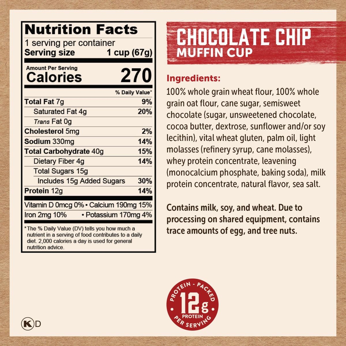 Kodiak Cakes Minute Muffins, Chocolate Chip – 12 Pack | 12 g Protein, 100% Whole Grains