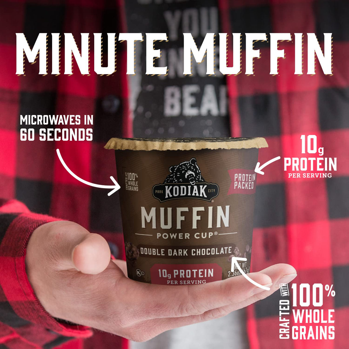 Kodiak Cakes Minute Muffins Double Dark Chocolate - 12-Pack | Quick Microwave Breakfast