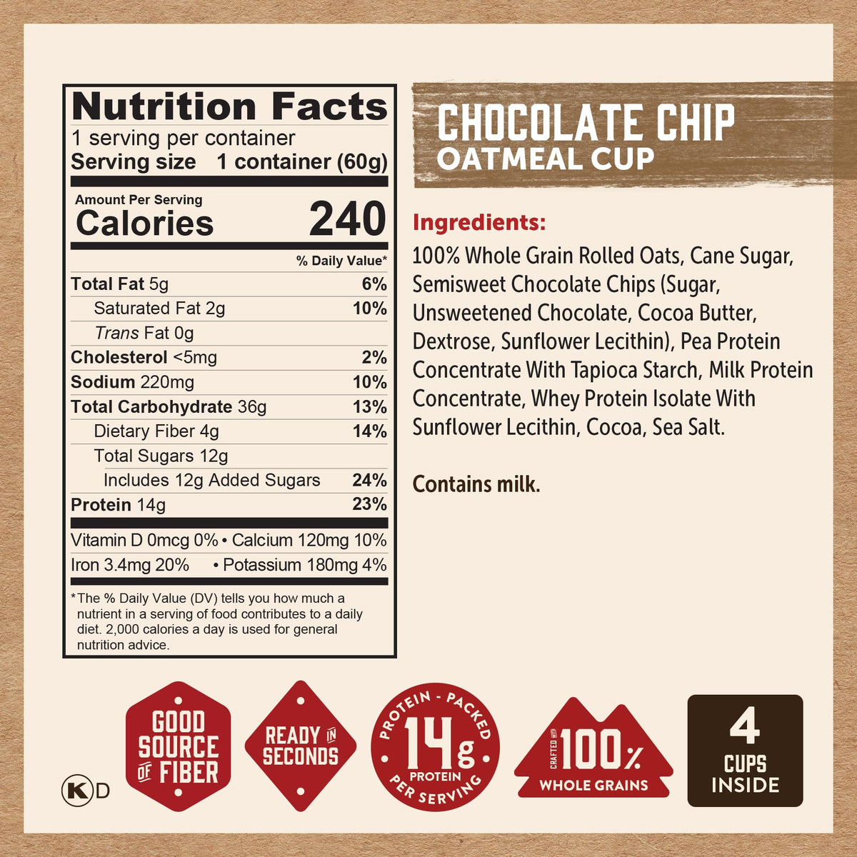Kodiak Cakes Oatmeal Unleashed Cup Variety Pack – Chocolate Chip, Peanut Butter Chocolate Chip, Maple Brown Sugar