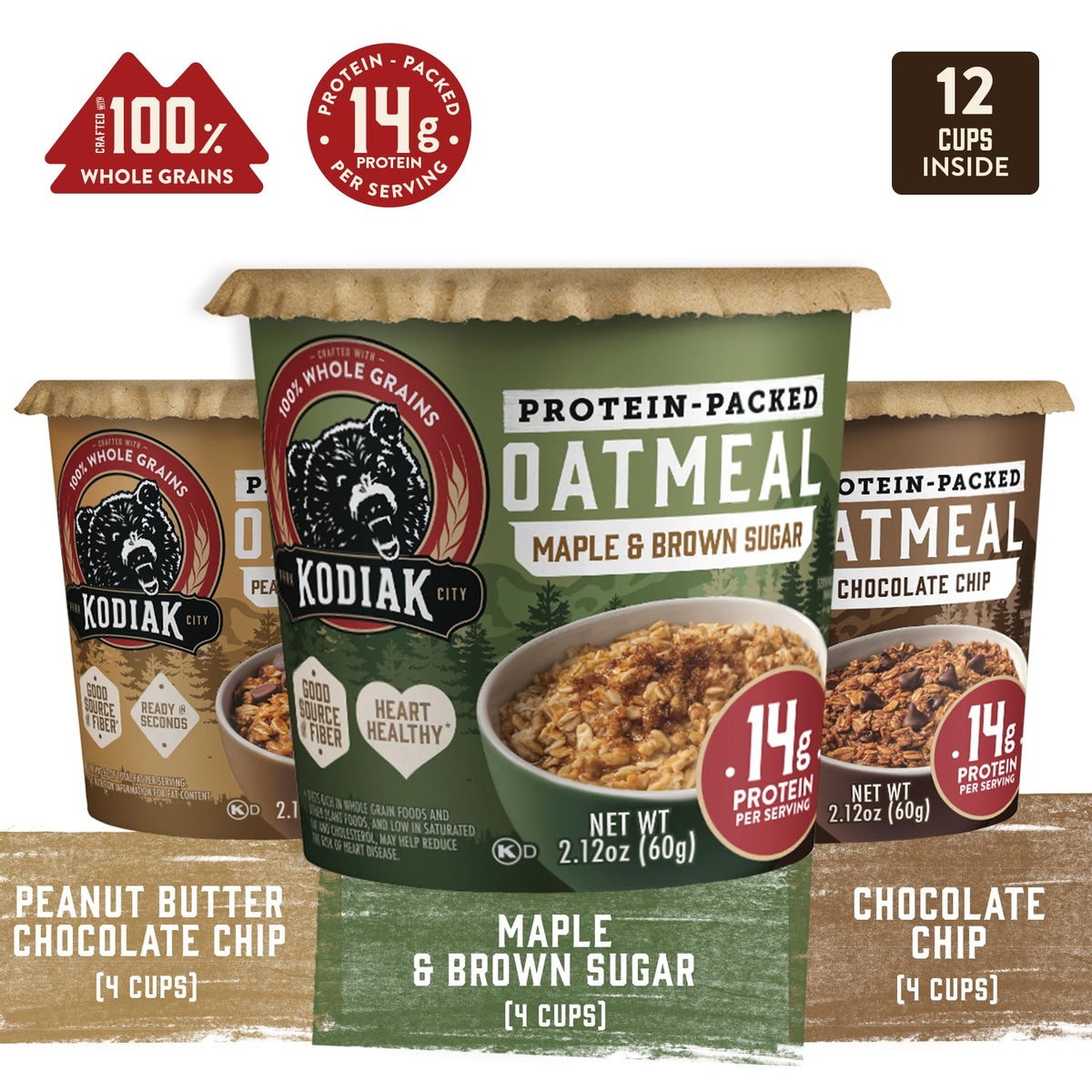 Kodiak Cakes Oatmeal Unleashed Cup Variety Pack – Chocolate Chip, Peanut Butter Chocolate Chip, Maple Brown Sugar