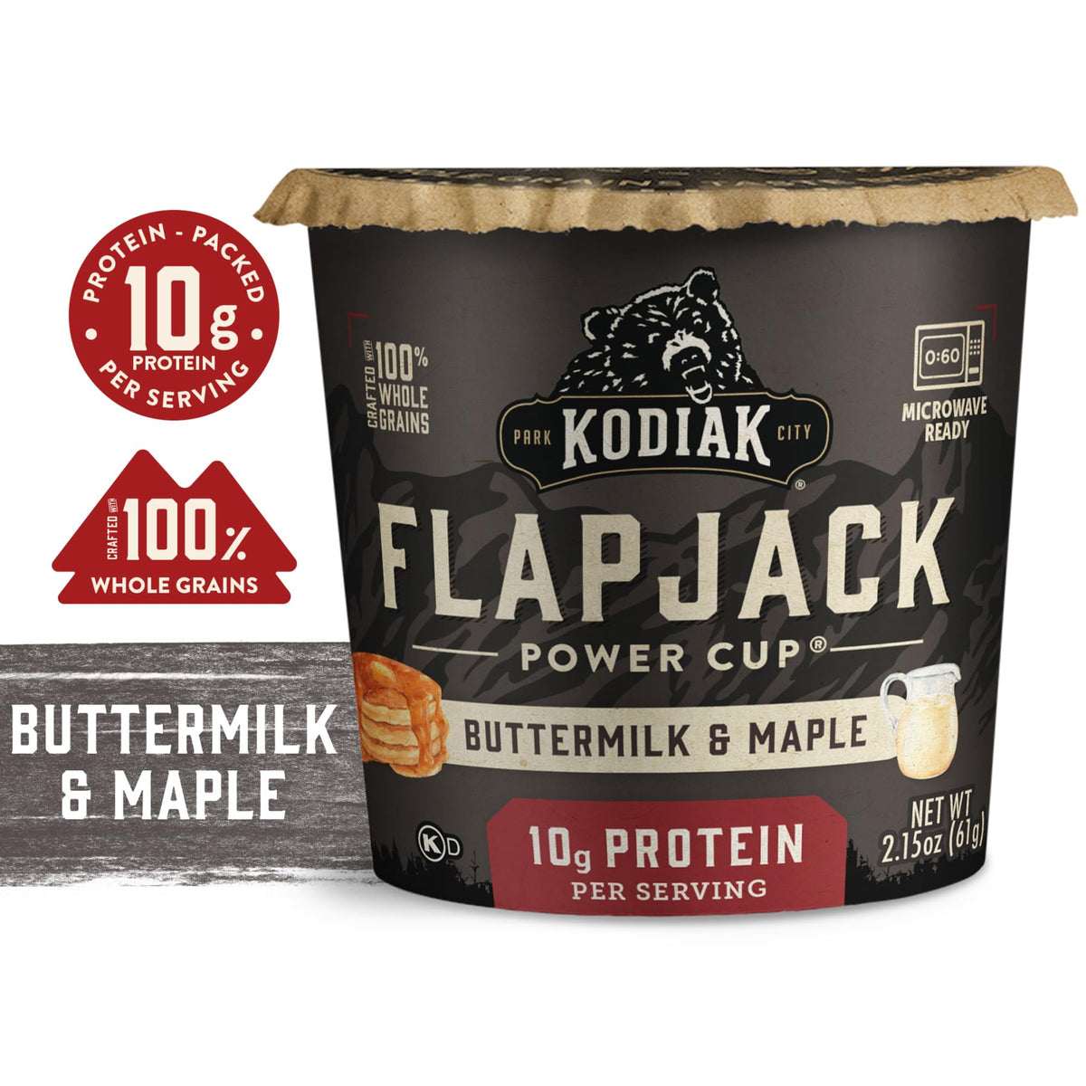 Kodiak Cakes Instant Pancake & Flapjack Cups – Buttermilk & Maple, High Protein, 100% Whole Grains (Pack of 12)