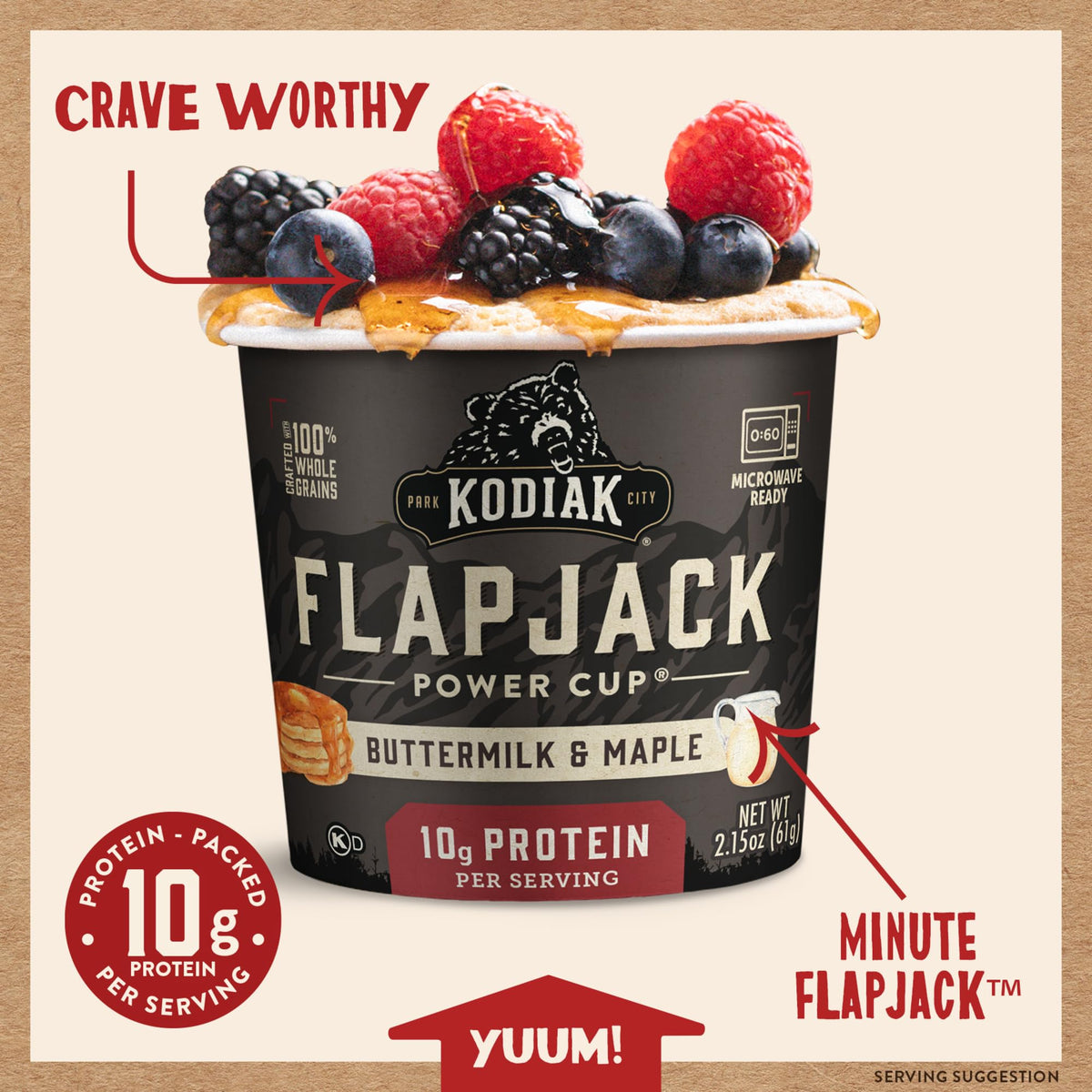 Kodiak Cakes Instant Pancake & Flapjack Cups – Buttermilk & Maple, High Protein, 100% Whole Grains (Pack of 12)
