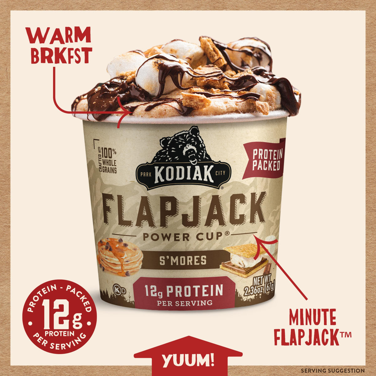 Kodiak Cakes Pancake On the Go S'mores – 12 Pack, Protein-Packed, Ready in 1 Minute