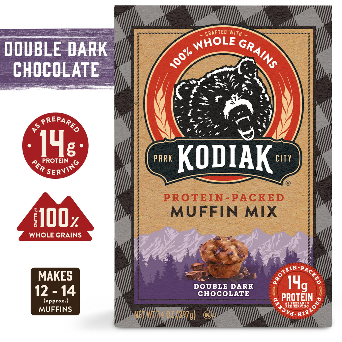 Kodiak Cakes Power Bake Muffin Mix, Double Dark Chocolate, 14 oz (Pack of 6) | 18g Protein per Serving
