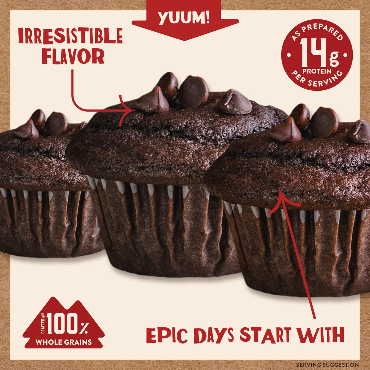 Kodiak Cakes Power Bake Muffin Mix, Double Dark Chocolate, 14 oz (Pack of 6) | 18g Protein per Serving