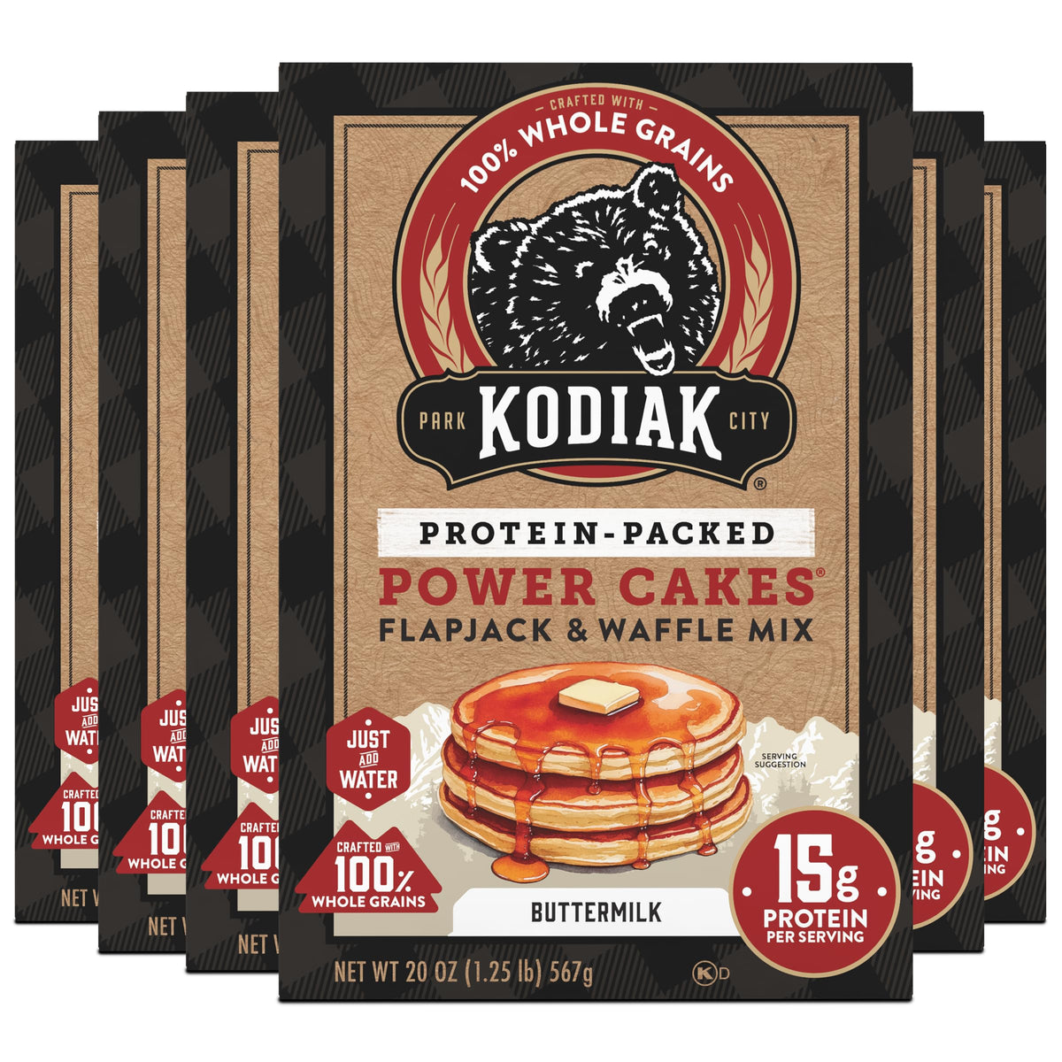 Kodiak Cakes Power Cakes Buttermilk Protein Pancake & Waffle Mix – Pack of 6 (20 oz each)