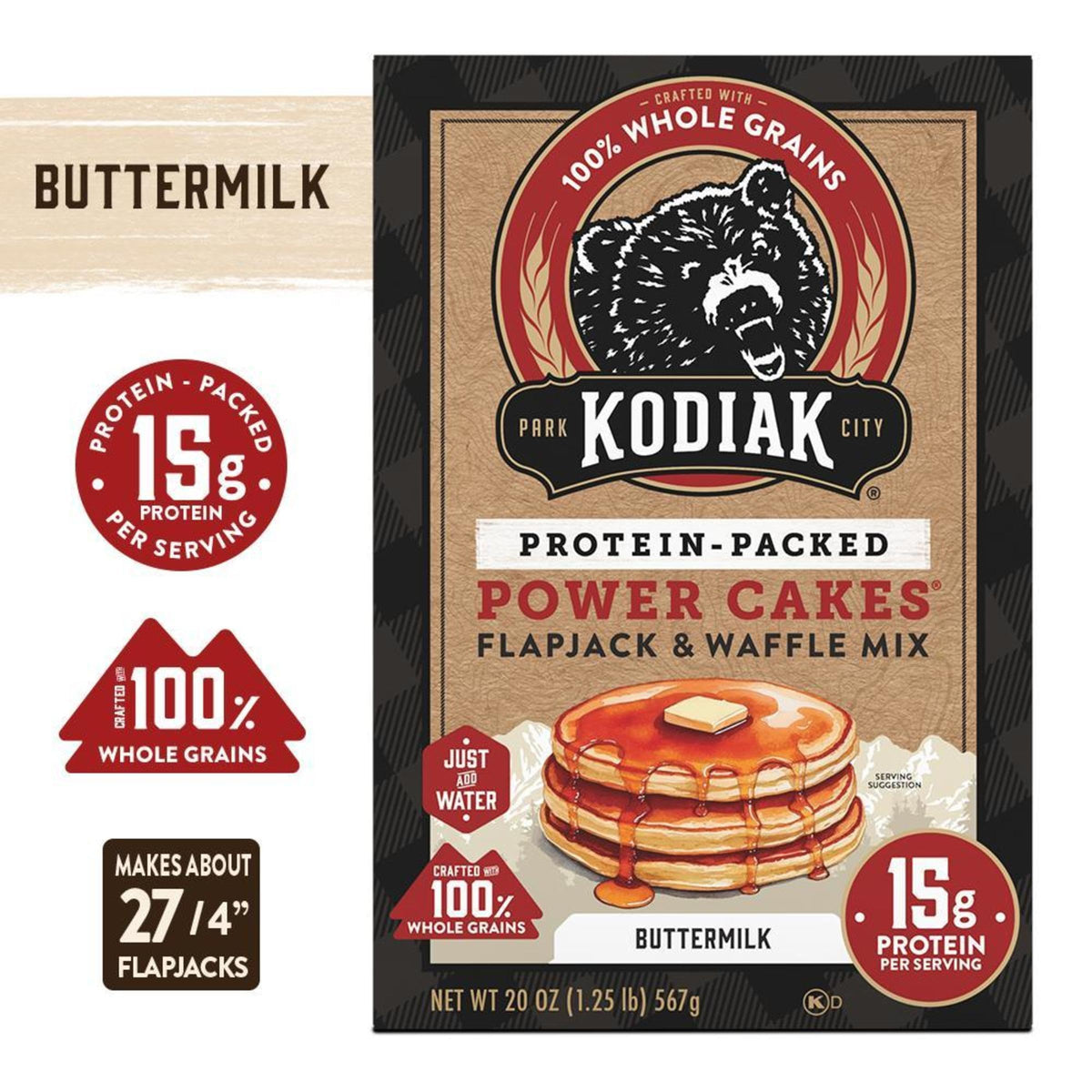 Kodiak Cakes Power Cakes Buttermilk Protein Pancake & Waffle Mix – Pack of 6 (20 oz each)