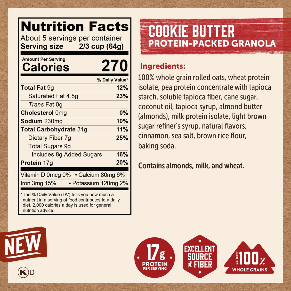 Kodiak Cakes Granola Pouch – Cookie Butter, High Protein, 100% Whole Grains (5-Pack)