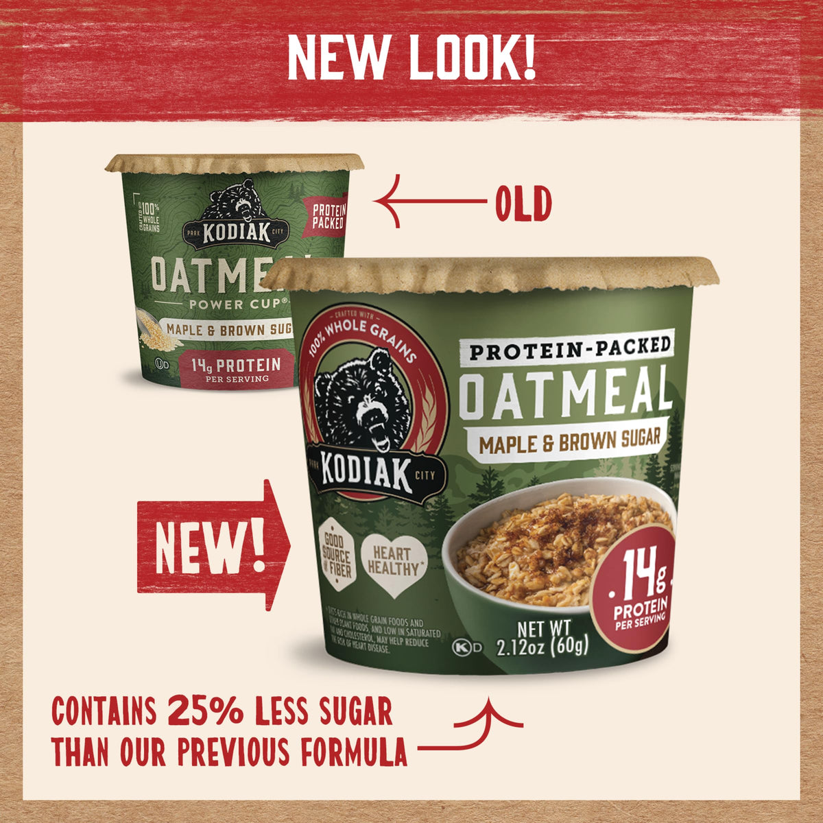 Kodiak Cakes Instant Protein Maple & Brown Sugar Oatmeal in a Cup — 12 Cups (2.12 oz each)