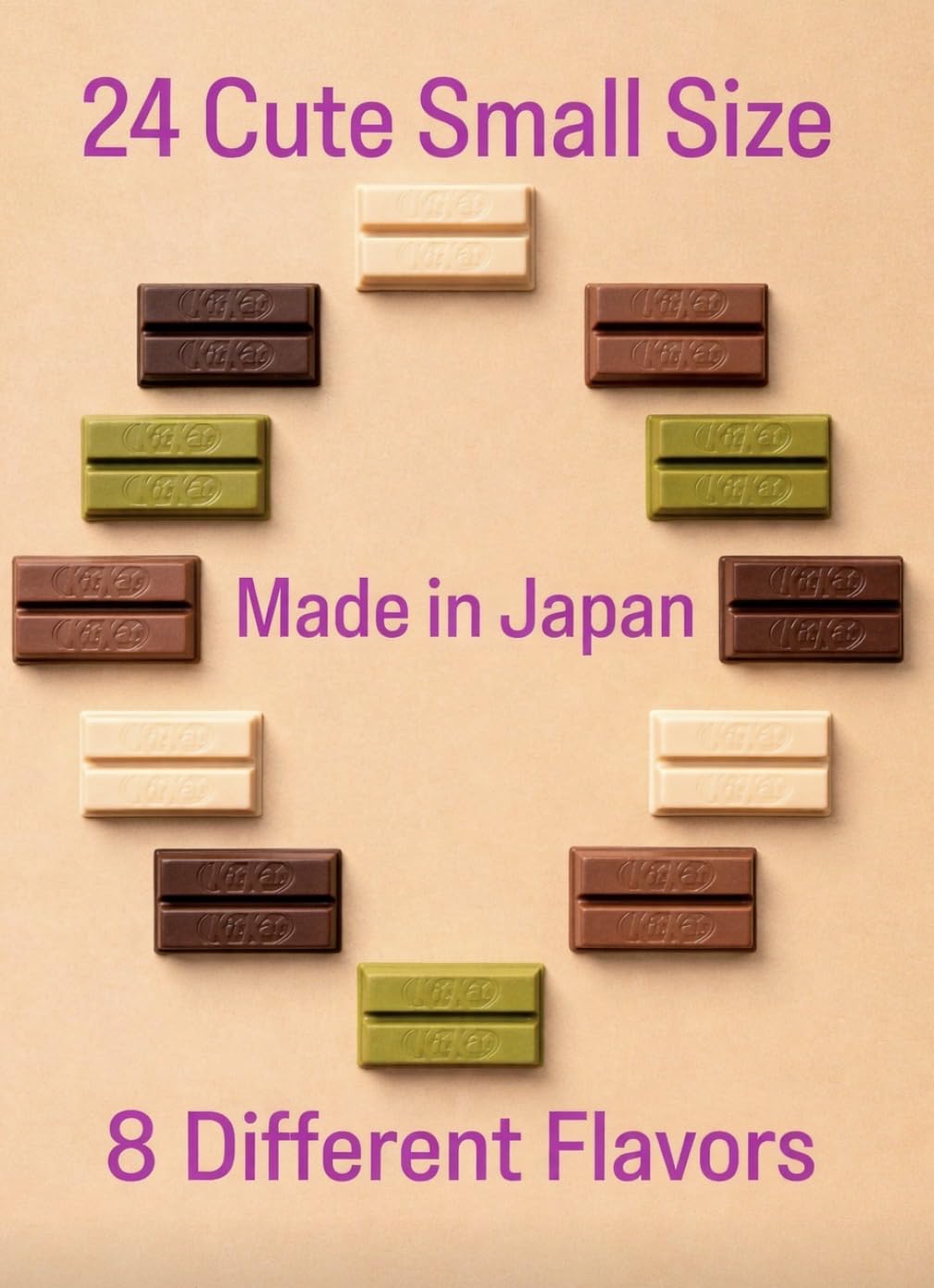 Konbini Japan 24 Mini Japanese KitKat Variety Pack – 8 Flavors × 3 Bars Each