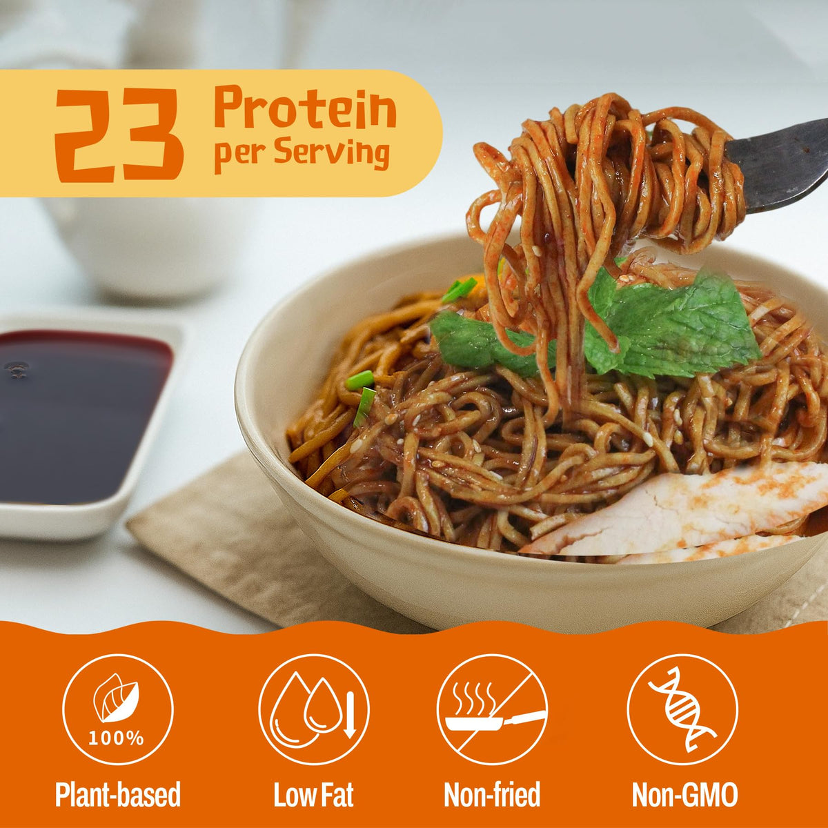 KONJOY High Protein Ramen Noodles – Hot Spicy Chicken, 23g Plant-Based Protein, 5-Pack