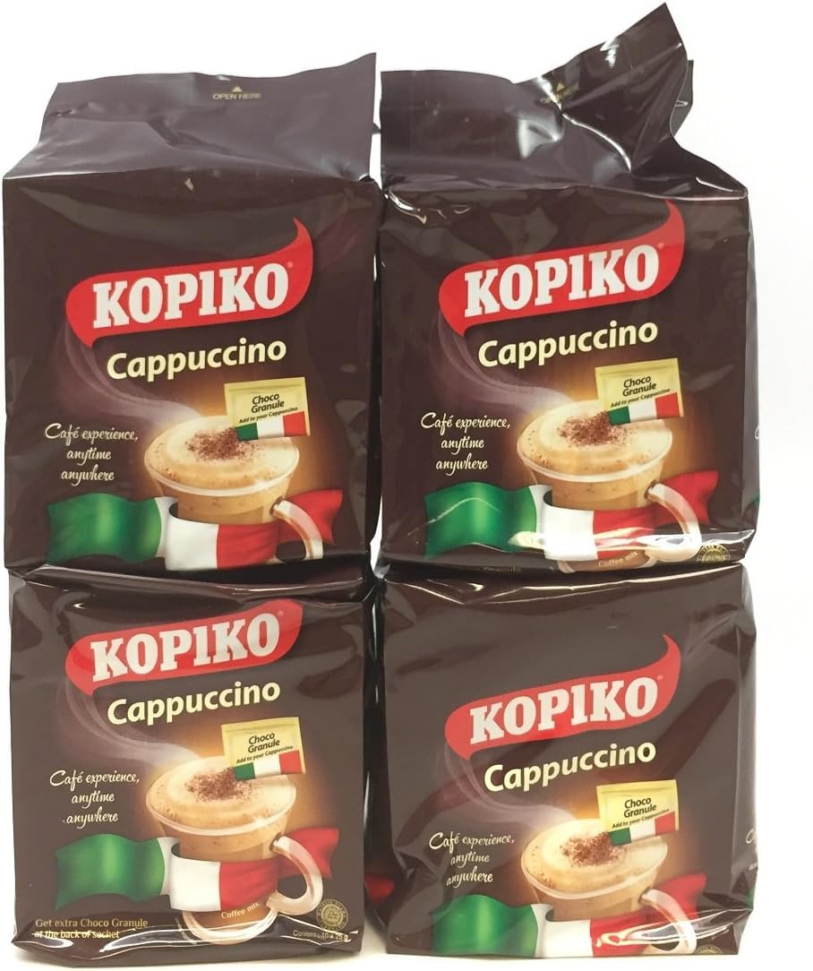 Kopiko Cappuccino with Choco Grabules Instant Coffee — 4 Pack (40 Sachets)