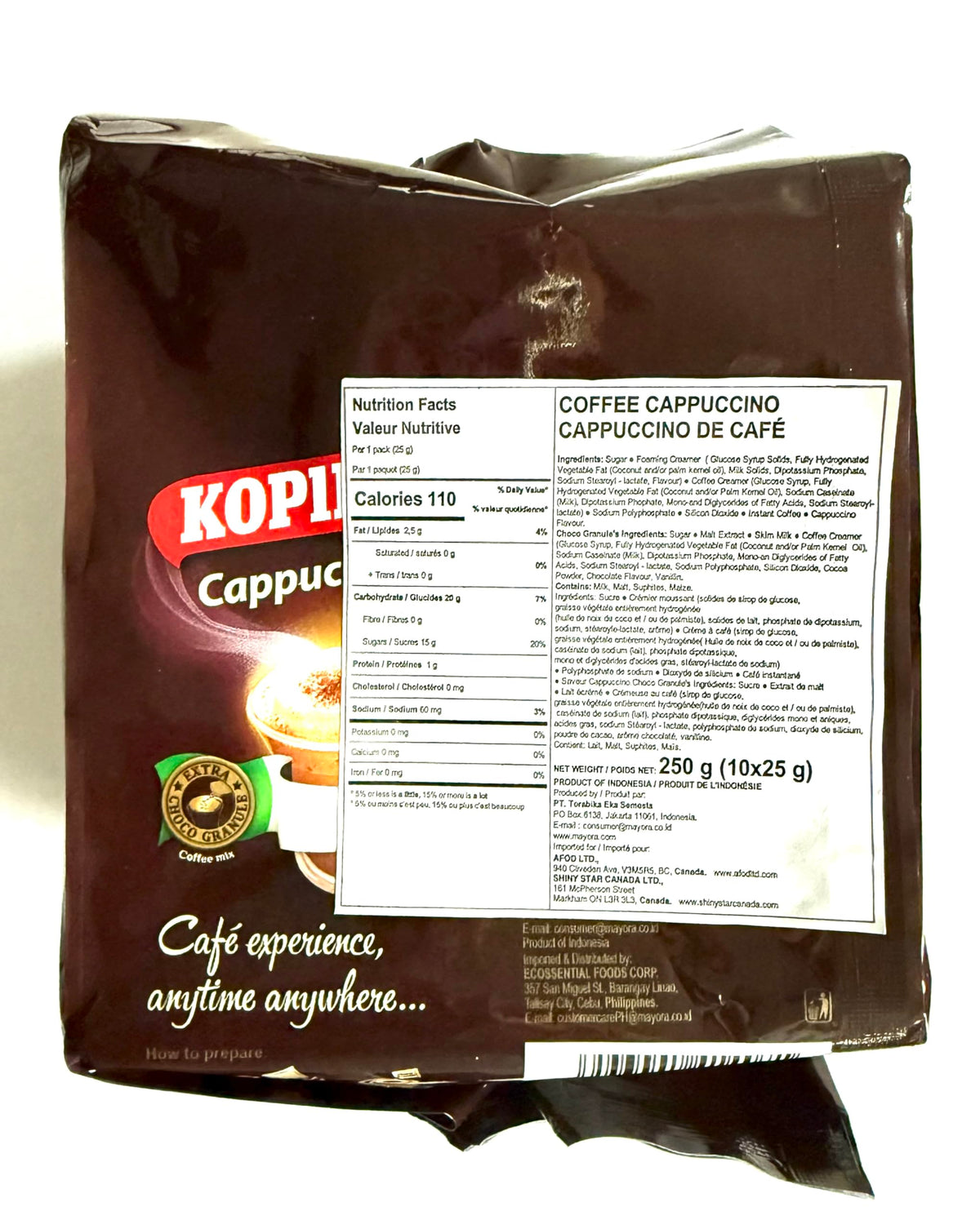 Kopiko Cappuccino with Choco Grabules Instant Coffee — 4 Pack (40 Sachets)