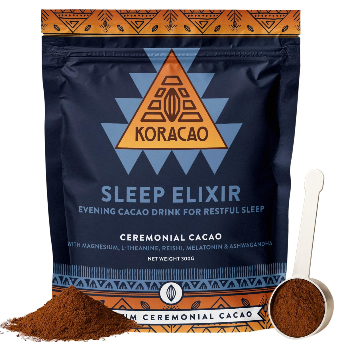 KORACAO Sleep Elixir Cacao Blend – Ceremonial-Grade Cocoa with Magnesium, L-Theanine, Reishi, Ashwagandha & Melatonin | 300g
