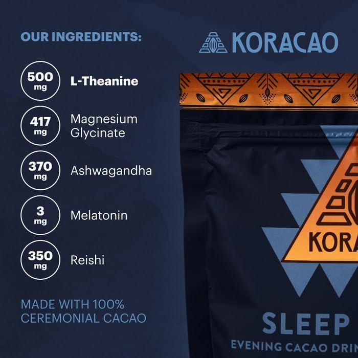KORACAO Sleep Elixir Cacao Blend – Ceremonial-Grade Cocoa with Magnesium, L-Theanine, Reishi, Ashwagandha & Melatonin | 300g