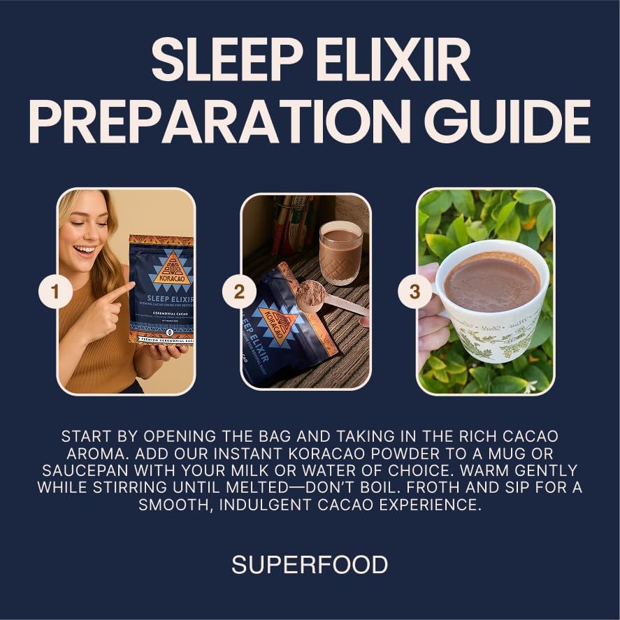 KORACAO Sleep Elixir Cacao Blend – Ceremonial-Grade Cocoa with Magnesium, L-Theanine, Reishi, Ashwagandha & Melatonin | 300g