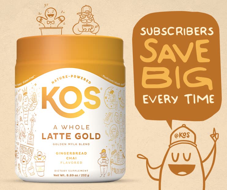KOS Golden Mylk with Turmeric & Ginger – Organic Superfood Latte Powder, Caffeine Free, Vegan, 28 Servings