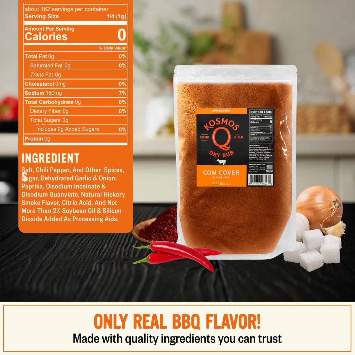 Kosmos Q Cow Cover BBQ Dry Rub – Smoky Beef Seasoning for Steak & More (16 oz)