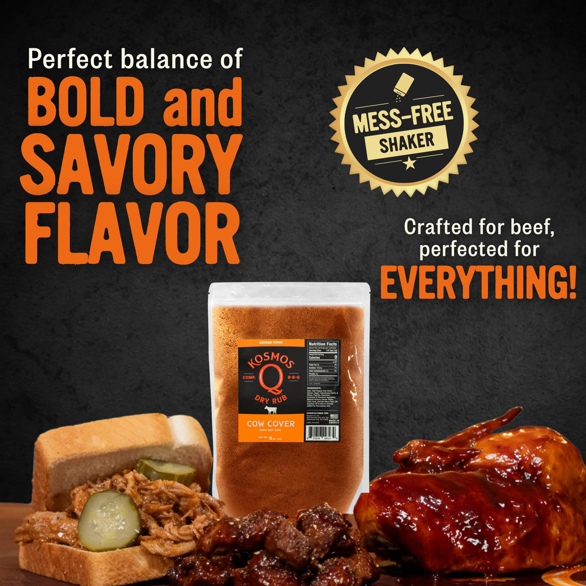 Kosmos Q Cow Cover BBQ Dry Rub – Smoky Beef Seasoning for Steak & More (16 oz)