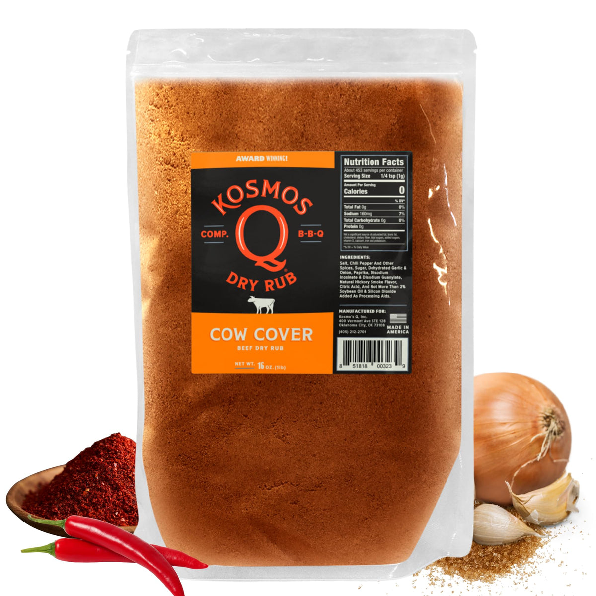 Kosmos Q Cow Cover BBQ Dry Rub – Smoky Beef Seasoning for Steak & More (16 oz)
