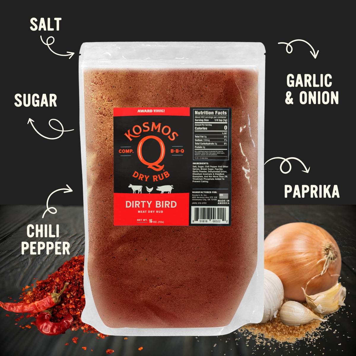 Kosmos Q Dirty Bird BBQ Dry Rub – Sweet Heat Seasoning for Chicken, Ribs & More | 16 oz