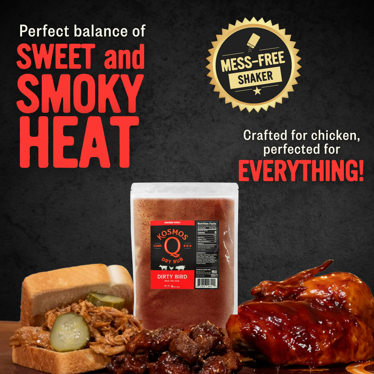 Kosmos Q Dirty Bird BBQ Dry Rub – Sweet Heat Seasoning for Chicken, Ribs & More | 16 oz