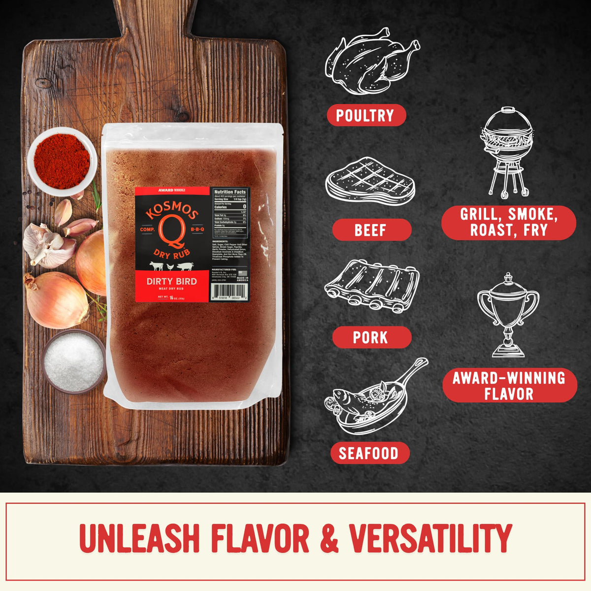 Kosmos Q Dirty Bird BBQ Dry Rub – Sweet Heat Seasoning for Chicken, Ribs & More | 16 oz