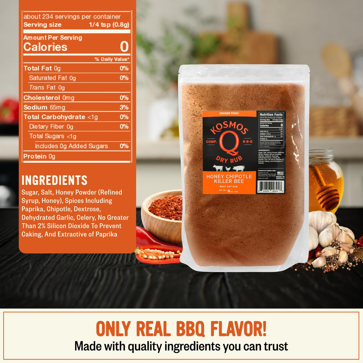 Kosmos Q Honey Chipotle Killer Bee BBQ Dry Rub – Sweet Heat, 16 oz