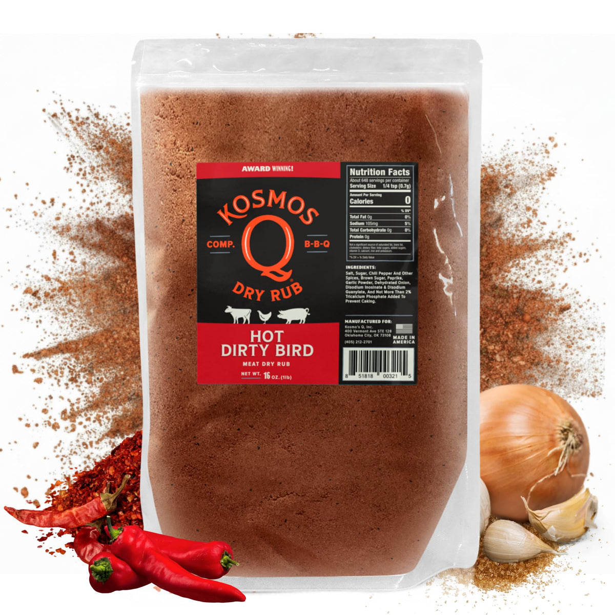 Kosmos Q Hot Dirty Bird BBQ Dry Rub – Spicy Seasoning for Chicken, Turkey, Ribs & Pork (16 oz)