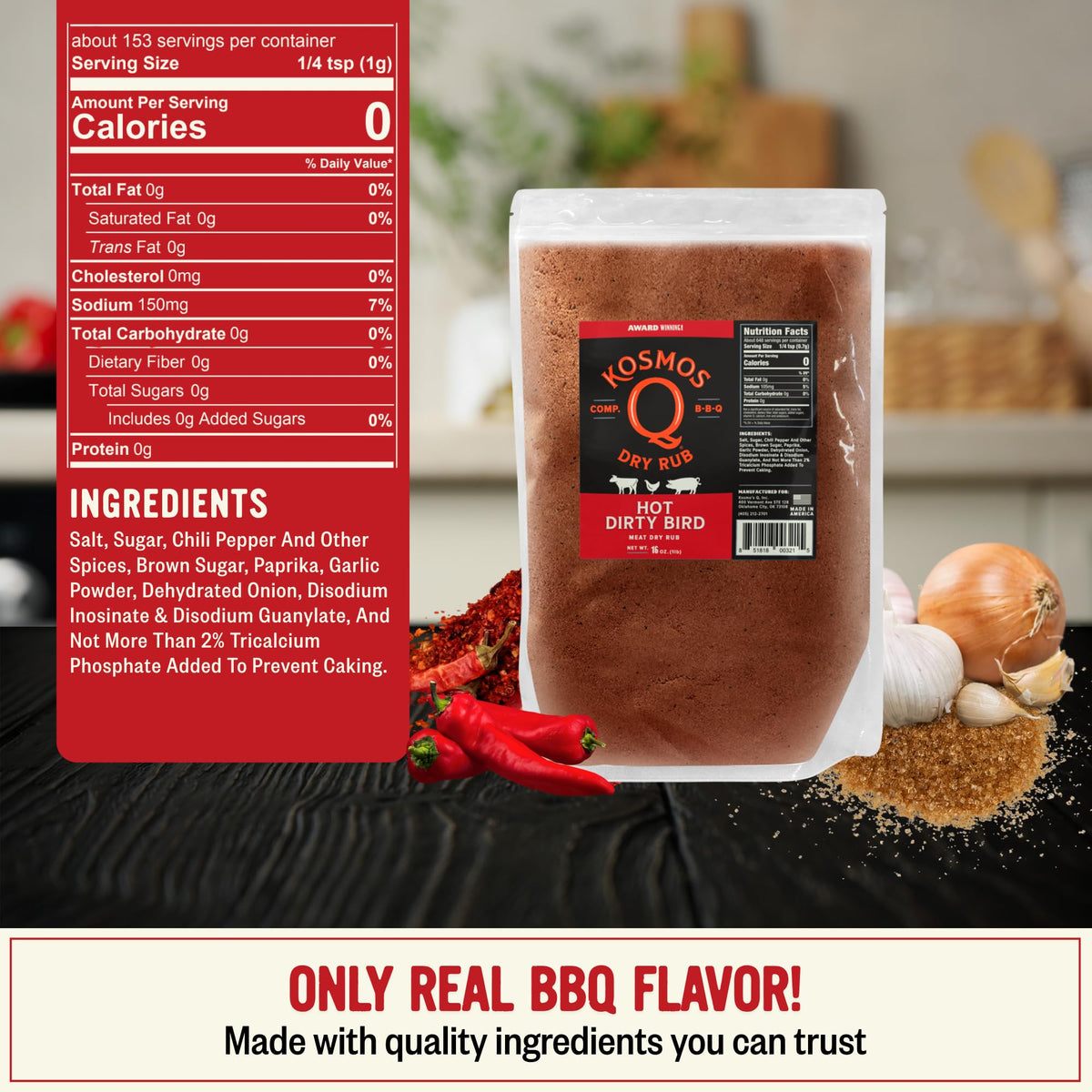 Kosmos Q Hot Dirty Bird BBQ Dry Rub – Spicy Seasoning for Chicken, Turkey, Ribs & Pork (16 oz)