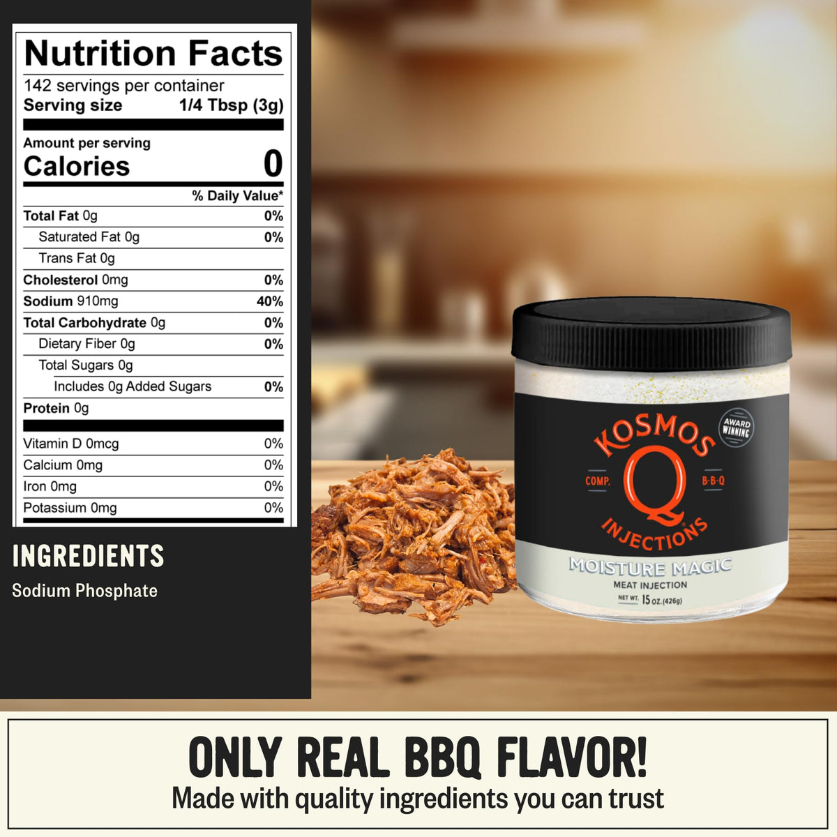 Kosmos Q Moisture Magic BBQ Injection – Phosphate Marinade for Juicy Meat, Gluten Free, 16 oz