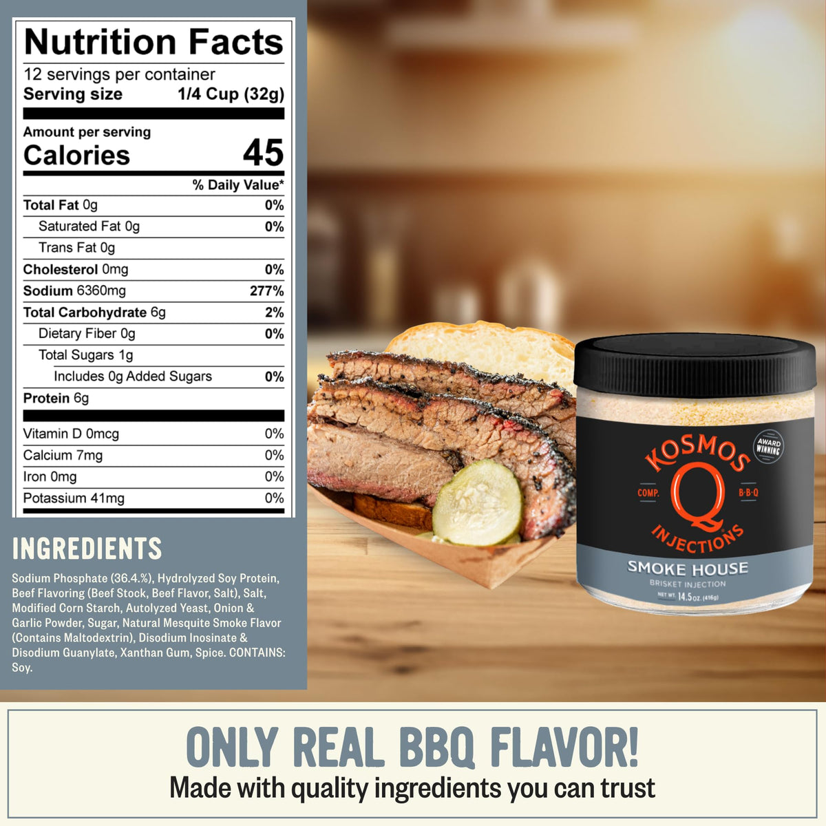 Kosmos Q Smoke House Reserve Blend Injection – Smoky Mesquite Flavor for Brisket & Beef (16 oz)