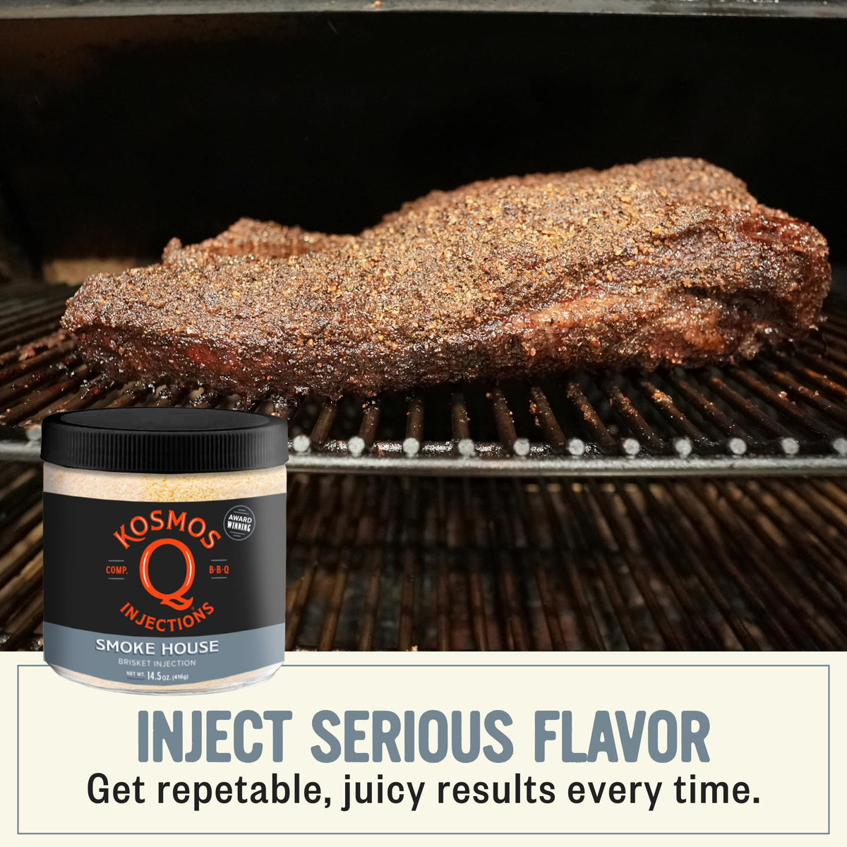 Kosmos Q Smoke House Reserve Blend Injection – Smoky Mesquite Flavor for Brisket & Beef (16 oz)