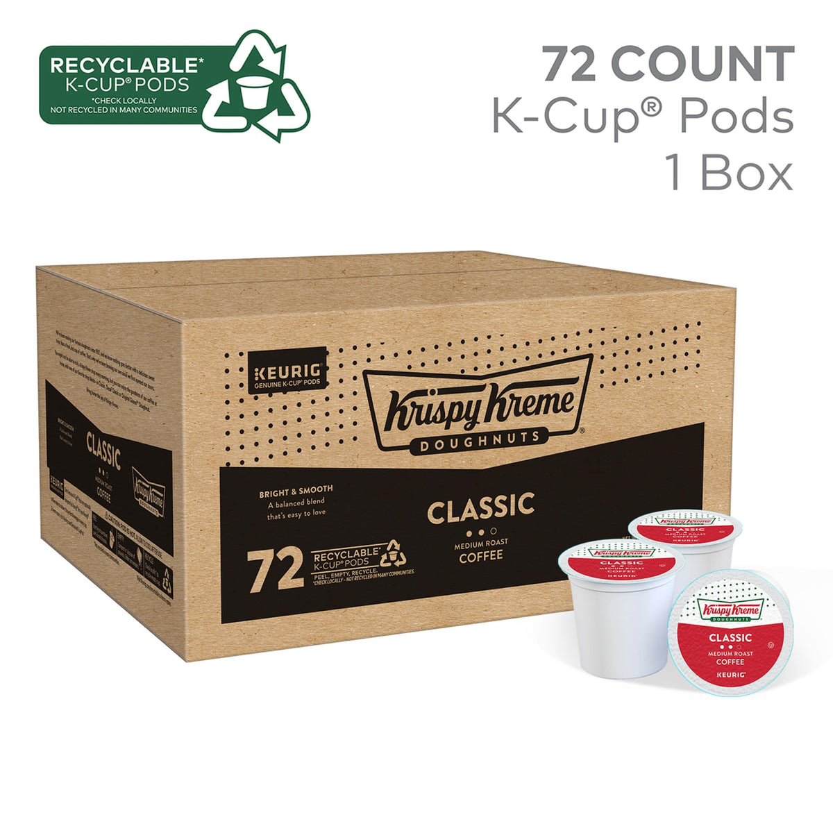 Krispy Kreme Classic Coffee Pods – Medium Roast Keurig K-Cup, Pack of 6 (72 Pods)