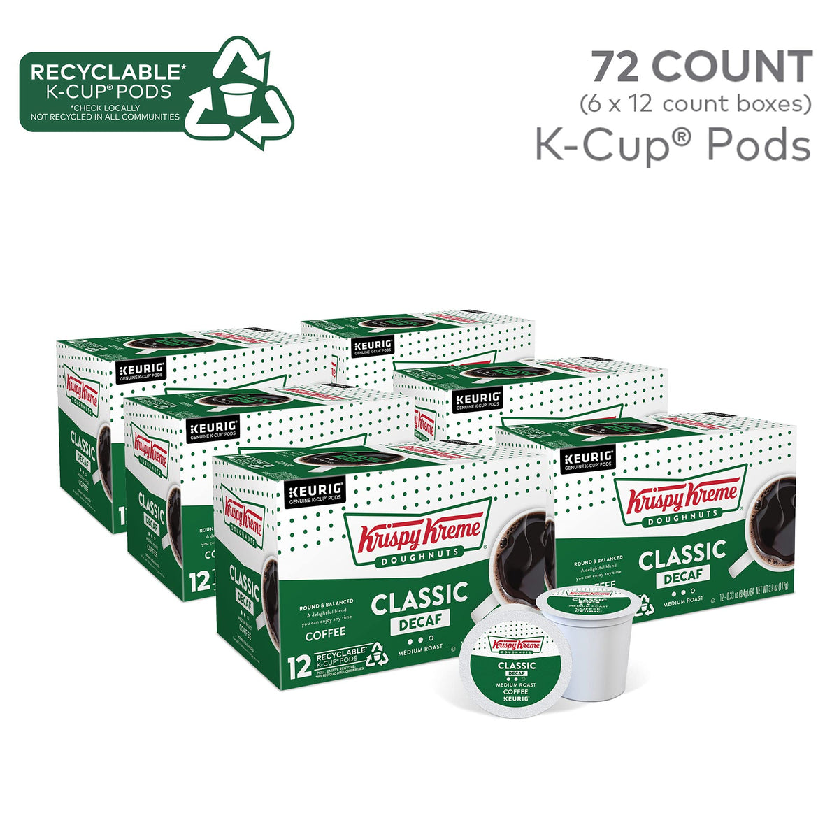 Krispy Kreme Classic Decaf K-Cup Pods | Medium Roast Coffee, 72-Count