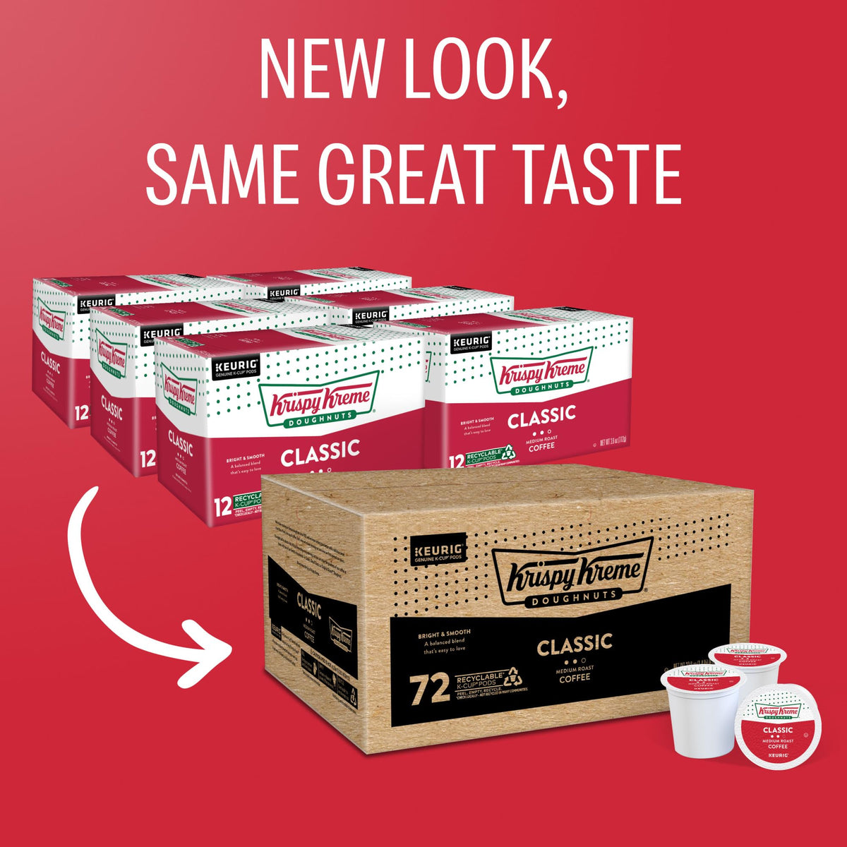 Krispy Kreme Classic Coffee Pods – Medium Roast Keurig K-Cup, Pack of 6 (72 Pods)