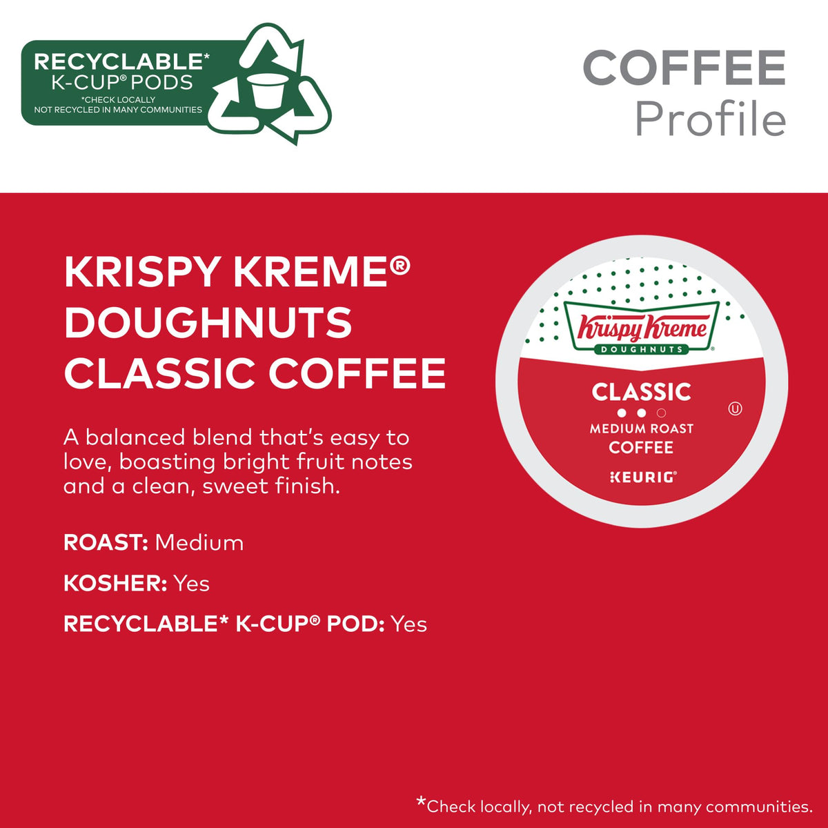 Krispy Kreme Classic Coffee Pods – Medium Roast Keurig K-Cup, Pack of 6 (72 Pods)