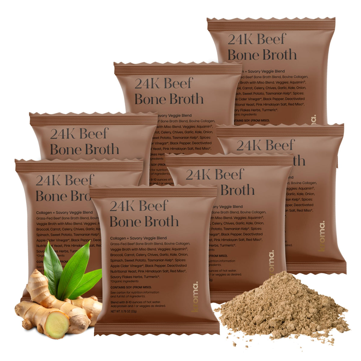 Kroma 24K Beef Bone Broth Powder – 7 Packets, Grass-Fed, Gluten Free
