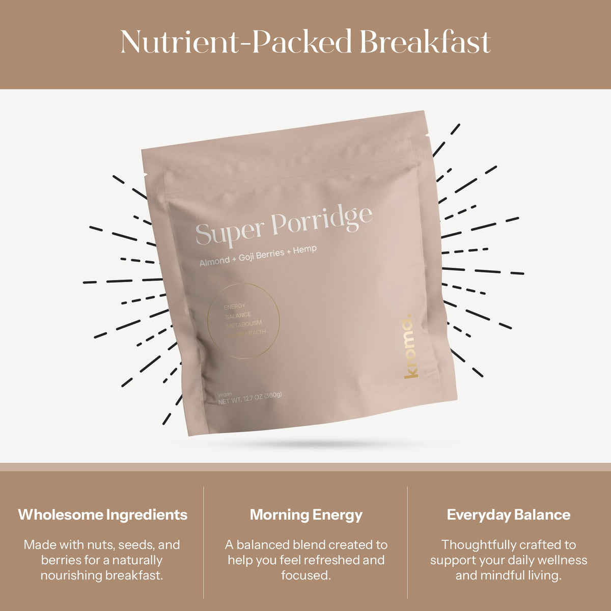KROMA Super Porridge – Gluten Free Plant Protein Breakfast Cereal, 9 Servings
