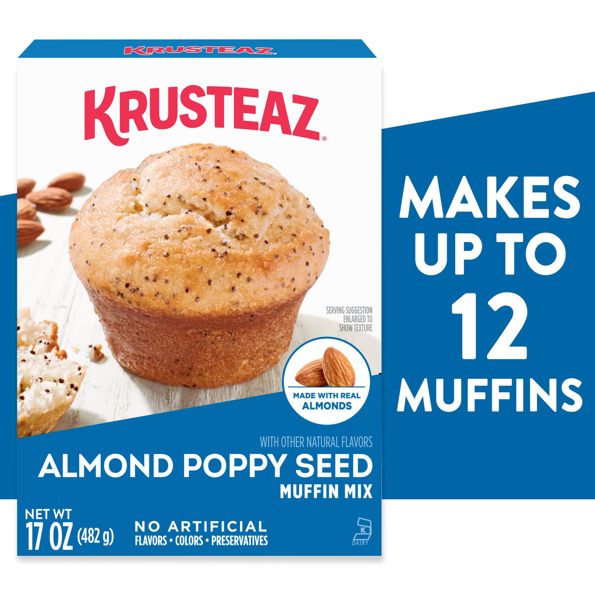 Krusteaz Almond Poppy Seed Muffin Mix – Real Almonds, 17 oz Box (Pack of 12)