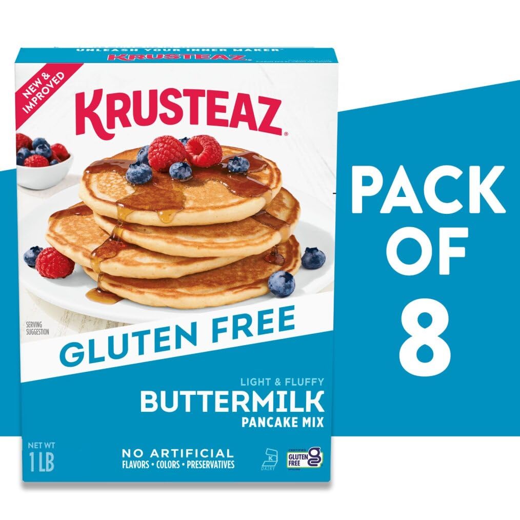 Krusteaz Gluten Free Buttermilk Pancake Mix — Light & Fluffy, 16 oz (Pack of 8)