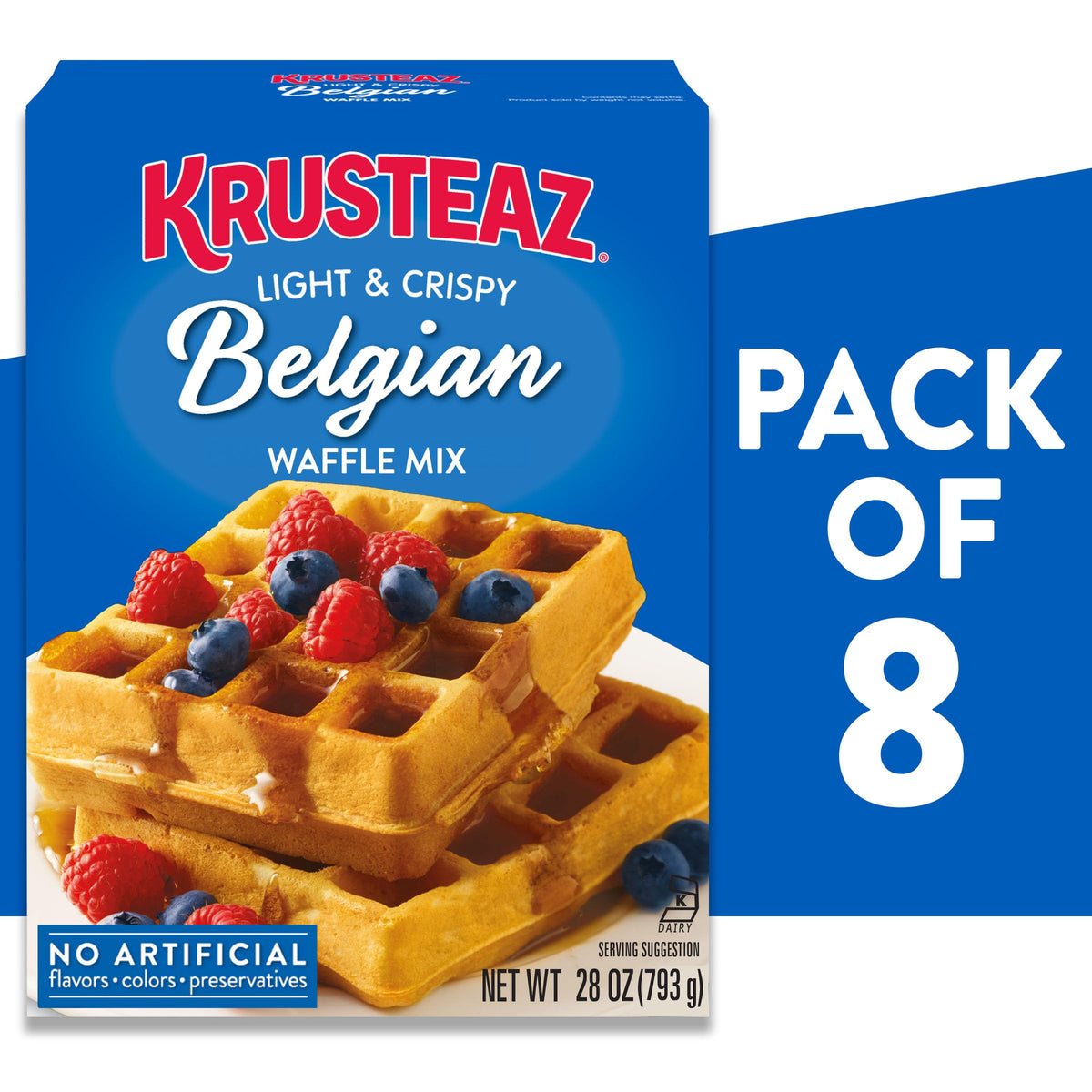 Krusteaz Light and Crispy Belgian Waffle Mix – 28 oz Box (Pack of 8)