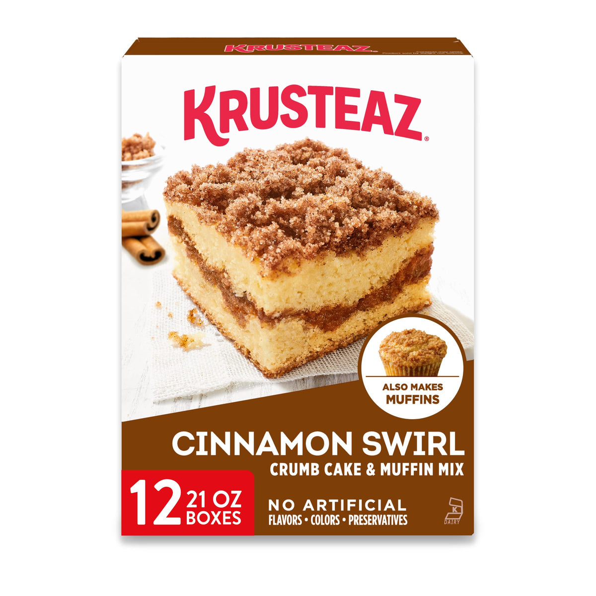 Krusteaz Cinnamon Swirl Crumb Cake & Muffin Mix – 12 Count Pack