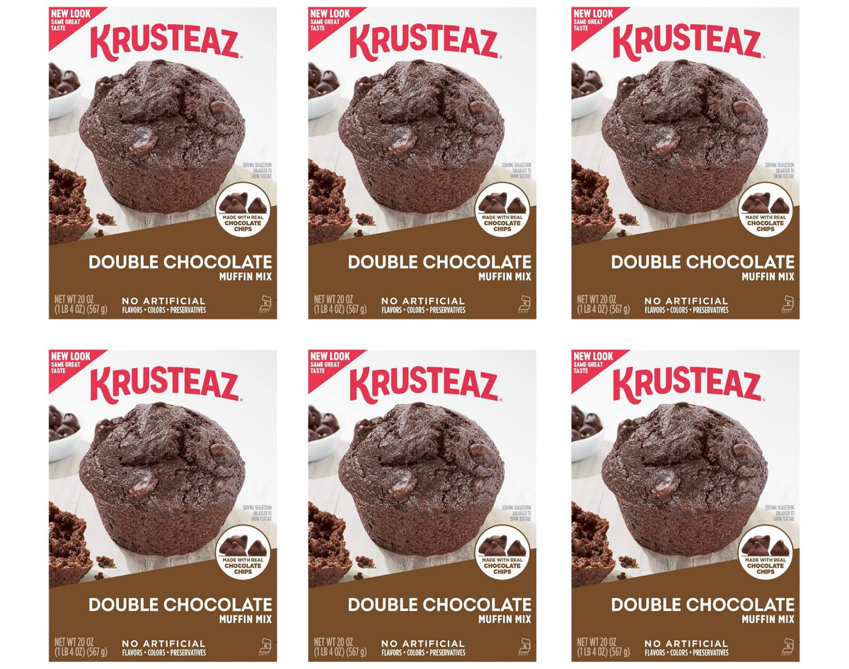 Krusteaz Double Chocolate Muffin Mix – Real Chocolate Chips, No Artificial Flavors, 6 x 20 oz