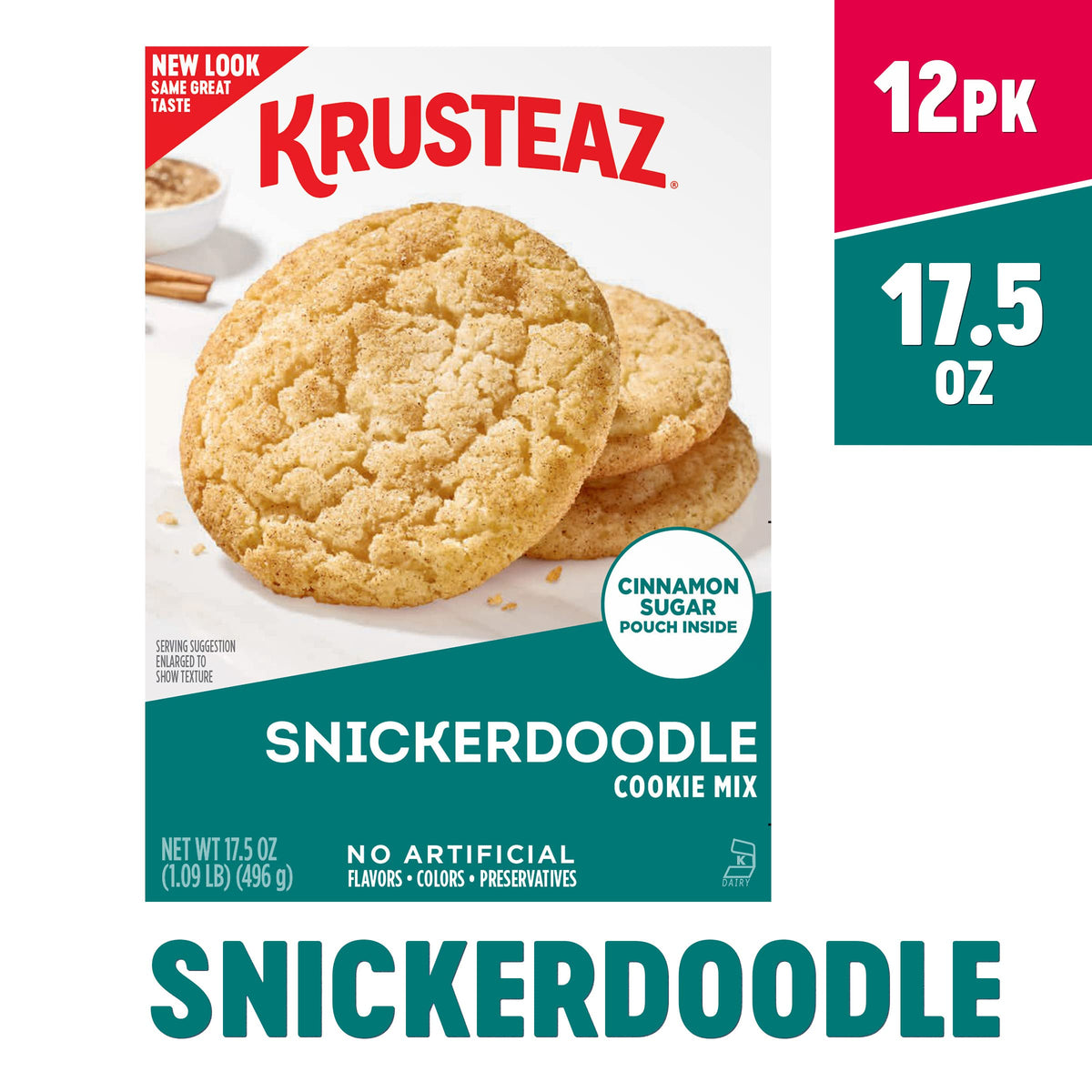 Krusteaz Snickerdoodle Cookie Mix – 12-Pack, Cinnamon Sugar Pouch Included, 17.5 oz Each