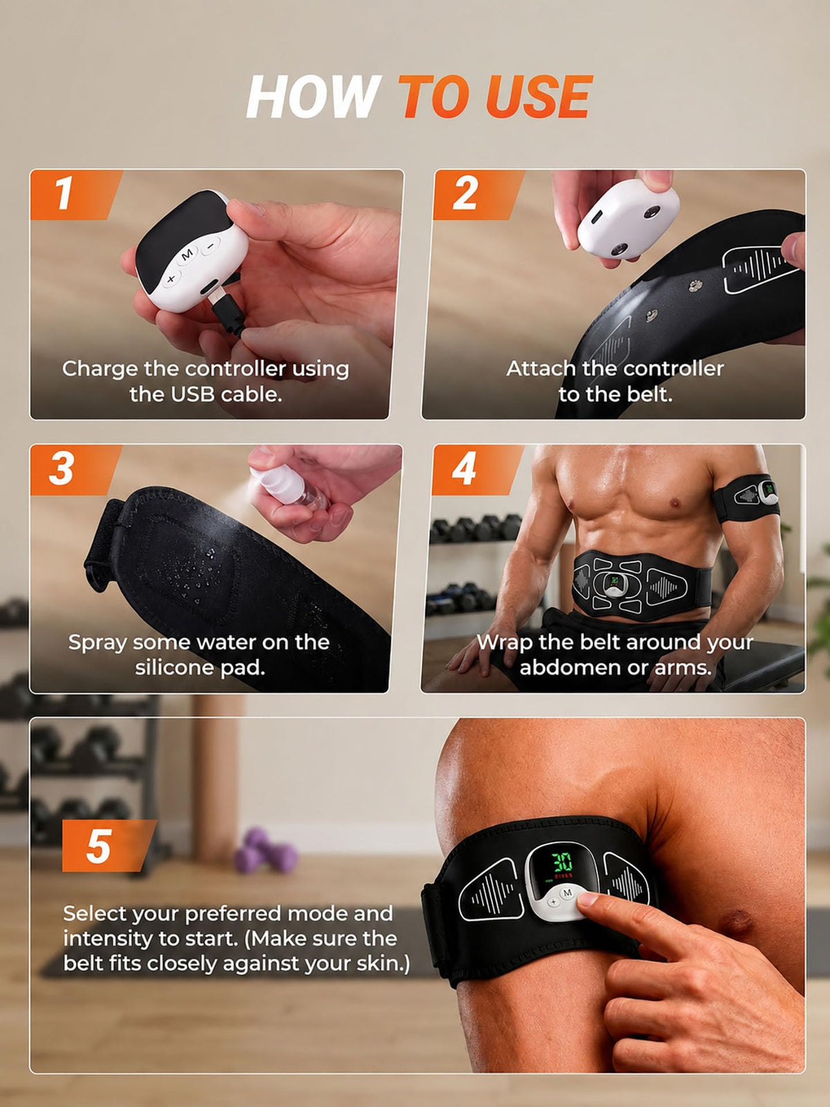 KSEI EMS Muscle Stimulator, Ab Stimulator Belt 3-Piece Set Wireless Toner