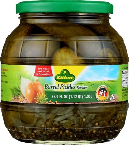 Kühne Kosher Barrel Pickles – 2-Pack, 35.9 oz, Dill, Onion & Mustard Seed