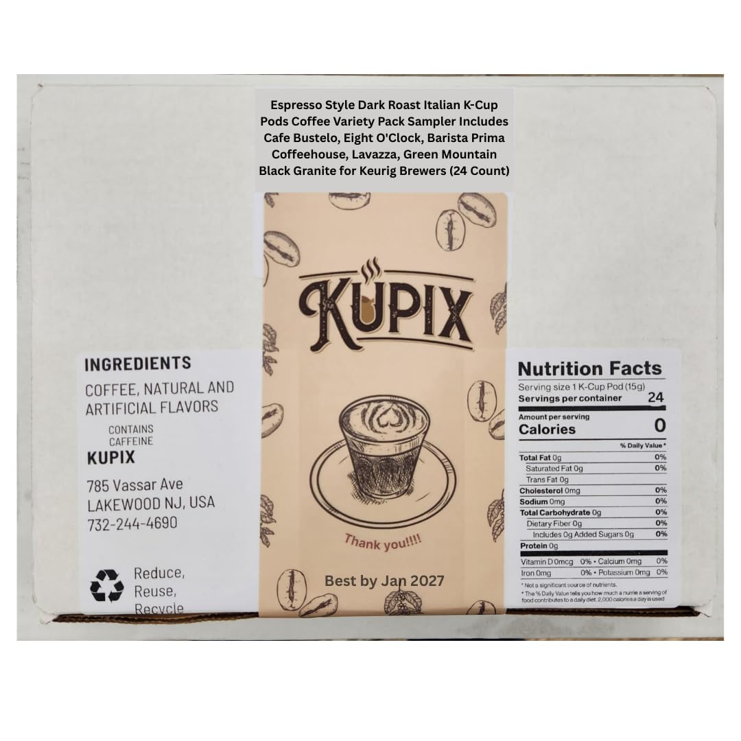 KUPIX Espresso Style Dark Roast K-Cups Variety Pack – 24 Count for Keurig Brewers