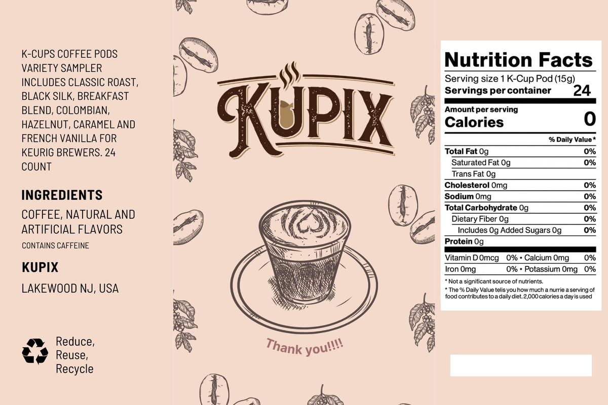 KUPIX K-Cups Variety Sampler, 24 Count for Keurig – Classic, Black Silk, Breakfast, Colombian, Hazelnut, Caramel, French Vanilla